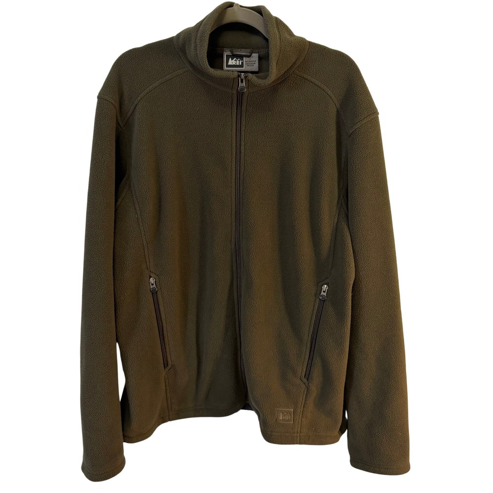REI Mens Polartec Classic Full Zip Fleece‎ Jacket Olive Green Size Large